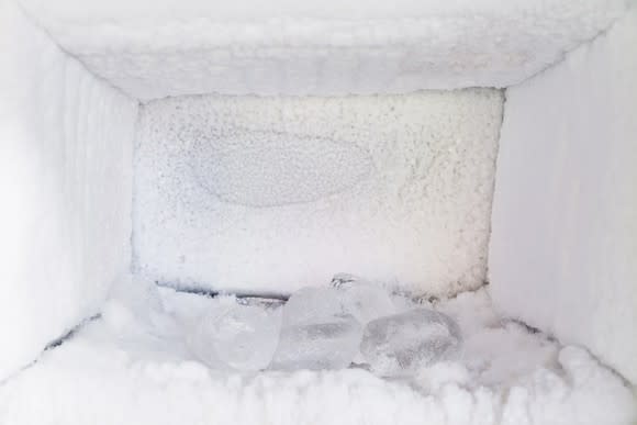 Frost covering the inside of a freezer