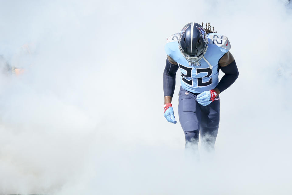 Derrick Henry #22 of the Tennessee Titans is a fantasy superstar