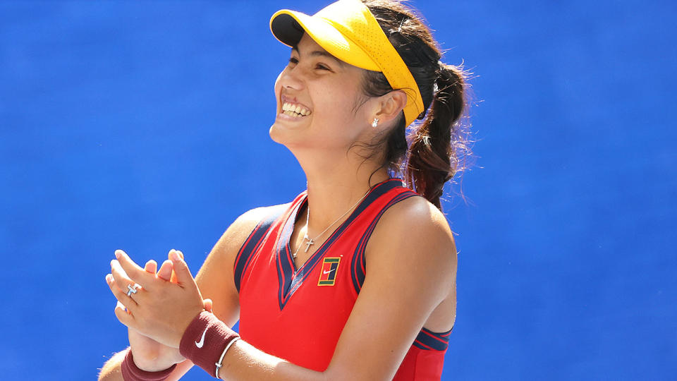 British teen Emma Raducanu says she had no idea about her record-breaking feat at the US Open. Pic: Getty