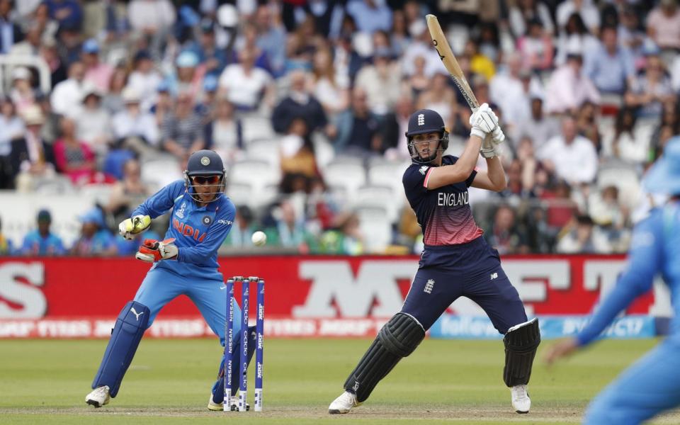 Nat Sciver helps to rebuild England's innings with a fifty run partnership with Sarah Taylor - Credit: AFP/Getty