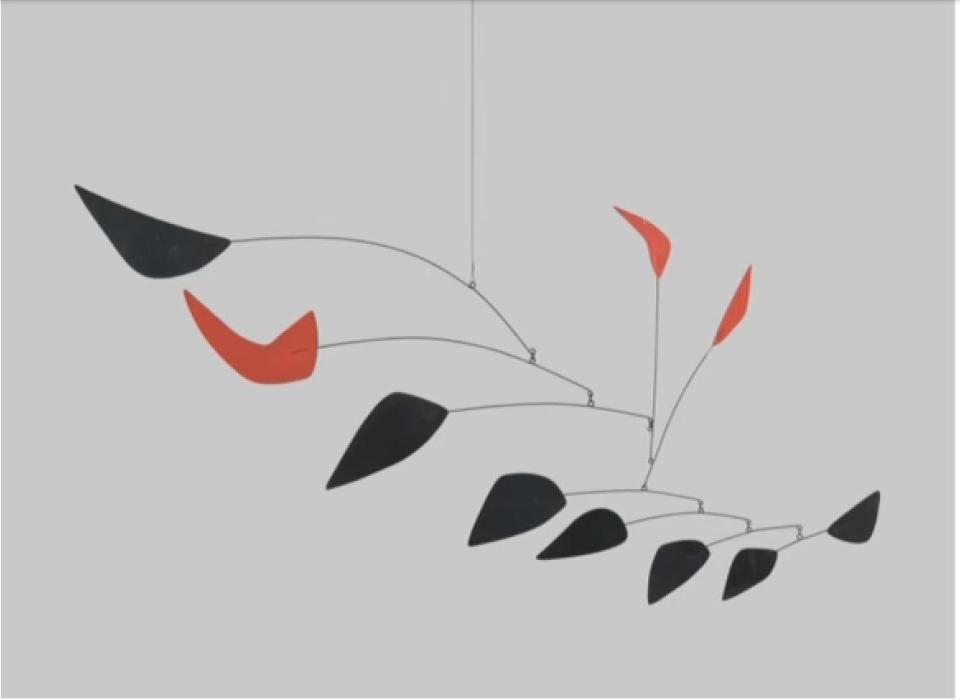 "Le Petit Croissant," (1963) by Alexander Calder. A mobile made of sheet metal, wire and paint. On view at Acquavella Galleries through March 30.