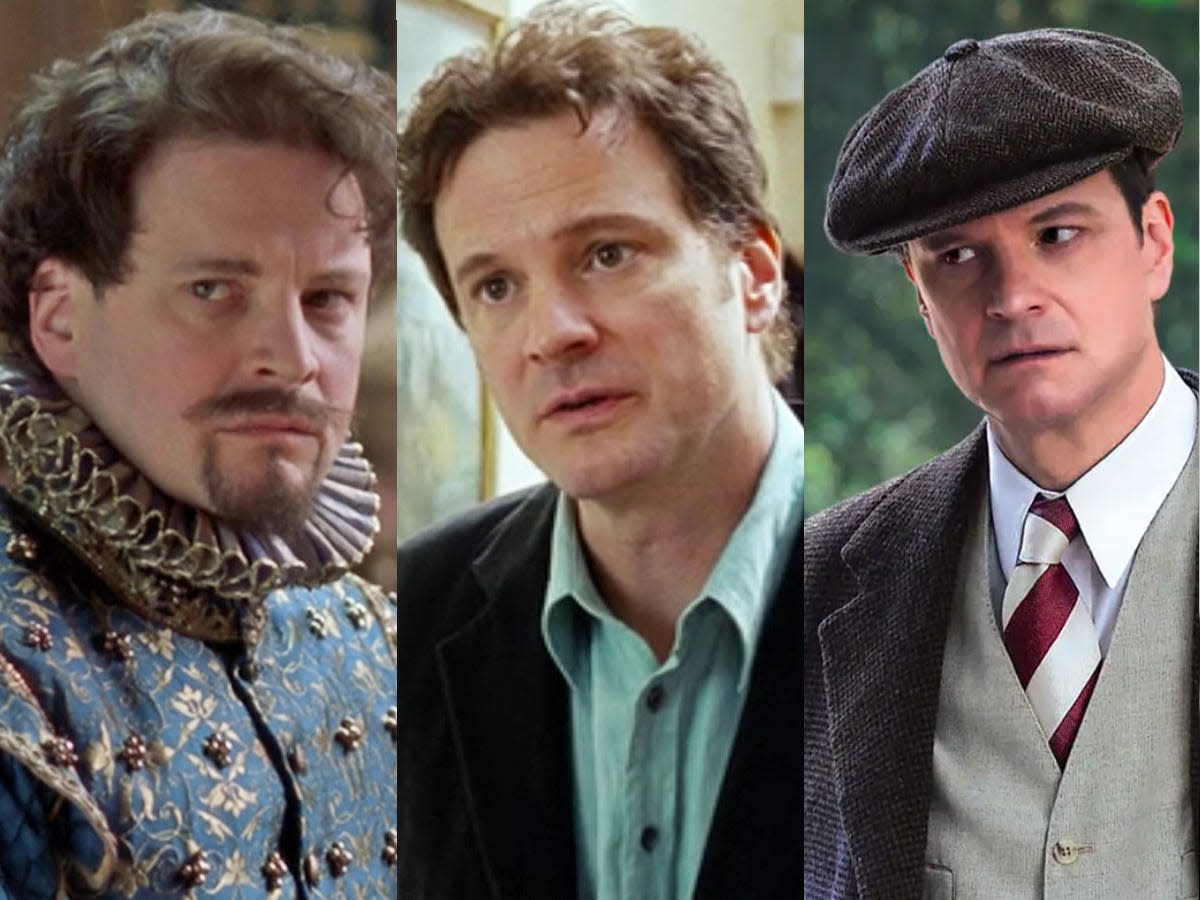 Side-by-side photos of Colin Firth in three different movies.