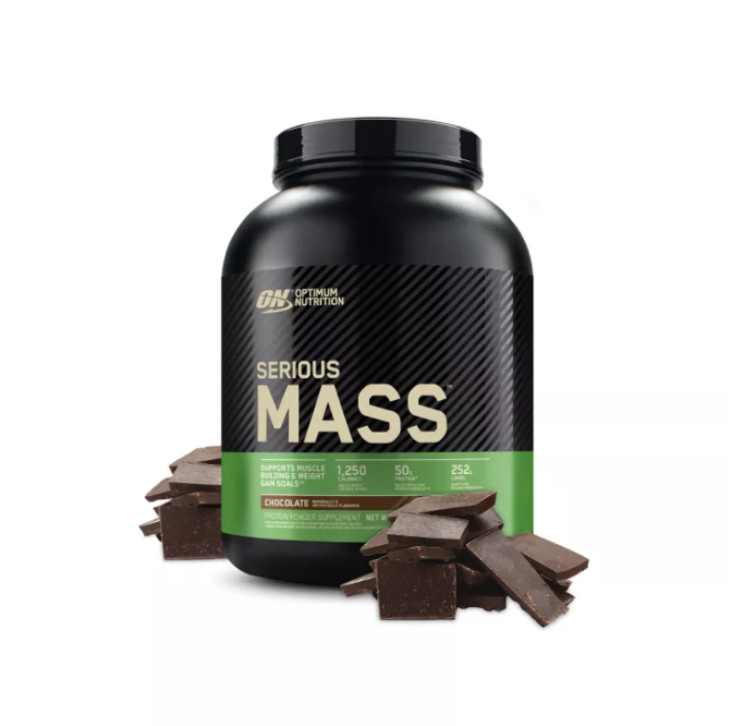 A product image of Optimum Nutrition Serious Mass tub.