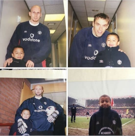 <p>Here’s one of the young Three Lions with some of his old Man United heroes. </p>