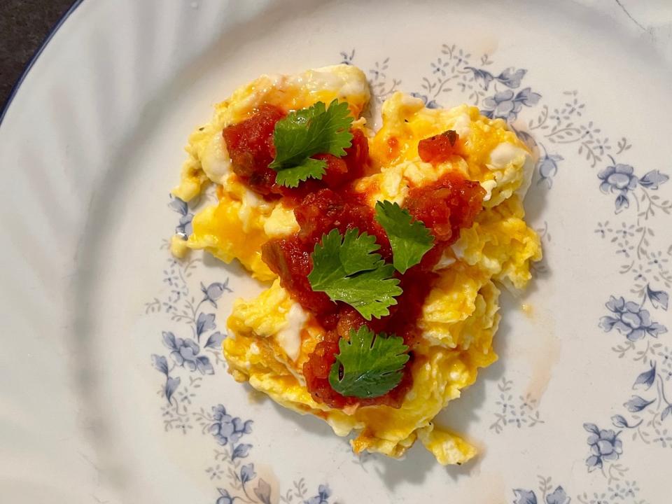 Eggs with salsa and cilantro