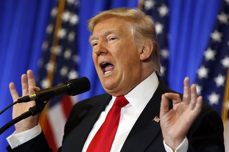 President-elect Donald Trump speaks during a news conference in New York on Jan. 11, 2017. (Photo: Evan Vucci/AP Photo)