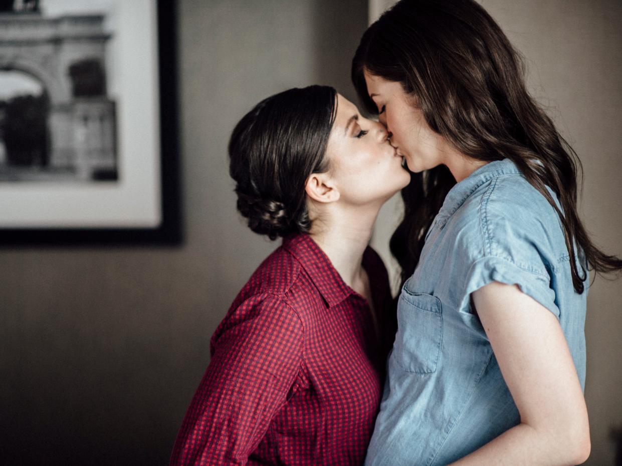 Camille Beredjick and her wife, Kaitlyn, on their wedding day