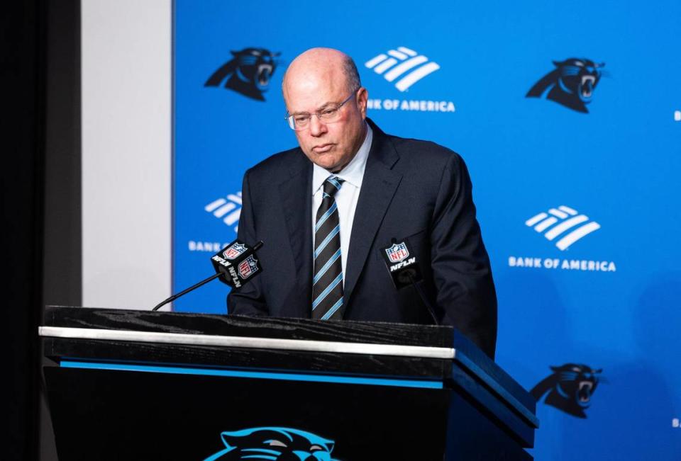 Carolina Panthers owner David Tepper speaks during Tuesday’s press conference.