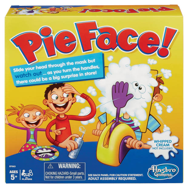 <p><a href="https://www.amazon.com/Face-Game-Whipped-Cream-Family/dp/B07MMP11S1?crid=3EG1NXZT8U9XG&keywords=pie+face&qid=1678034877&s=toys-and-games&sprefix=pie+face%252Ctoys-and-games%252C94&sr=1-3&linkCode=ll1&tag=parade03-20&linkId=67678557b690bfc6bf82b40413940e3c&language=en_US&ref_=as_li_ss_tl" rel="nofollow noopener" target="_blank" data-ylk="slk:Amazon;elm:context_link;itc:0;sec:content-canvas" class="link ">Amazon</a></p>