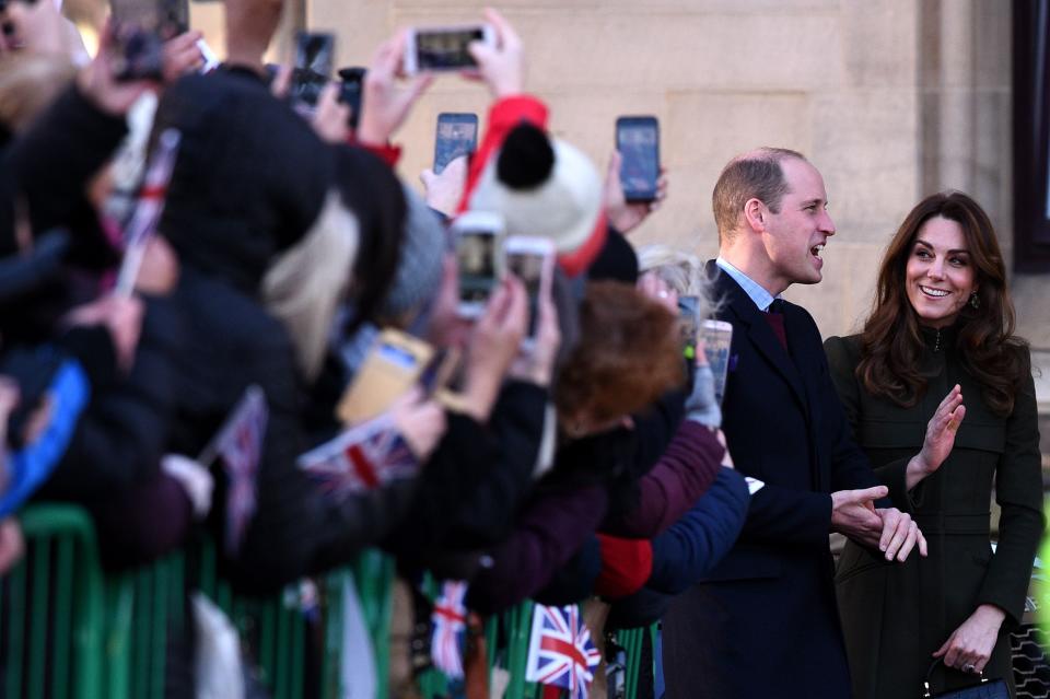 Prince William and Duchess Kate arrive for a visit to City Hall in Centenary Square, Bradford on Jan. 15, 2020.