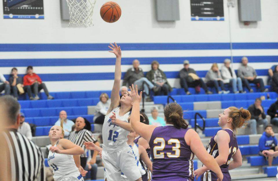 Wynford's Kenna Caldwell floats a shot toward the basket from mid-range.