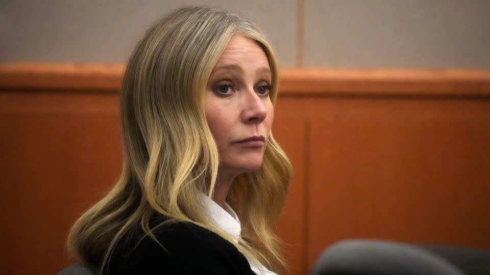 Gwyneth Paltrow in court in Park City, Utah, countersuing a retired optometrist who tried to claim she crashed into his back while skiing. Paltrow claimed that he was uphill of her and he actually crashed into her. She won the case, was awarded her requested $1 in damages and told him as she left the courtroom: "I wish you well." - Rick Bowmer/Pool/Getty Images