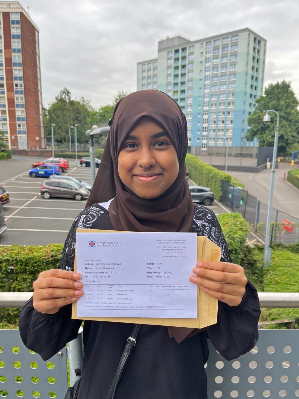 Iman Mohamed is heading to medical school following her A* results (Rod Minchin/PA)