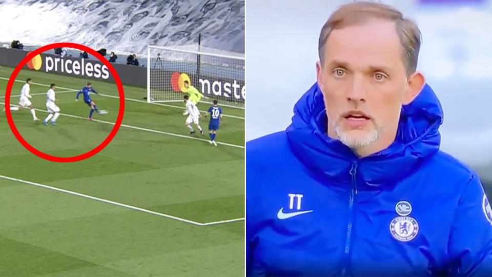 Seen here, Chelsea manager Thomas Tuchel reacts to Timo Werner's shocking miss.