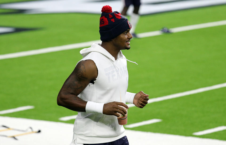 Deshaun Watson might not play again for the Houston Texans, but he's taking part in the early parts of training camp. (Photo by Bob Levey/Getty Images)