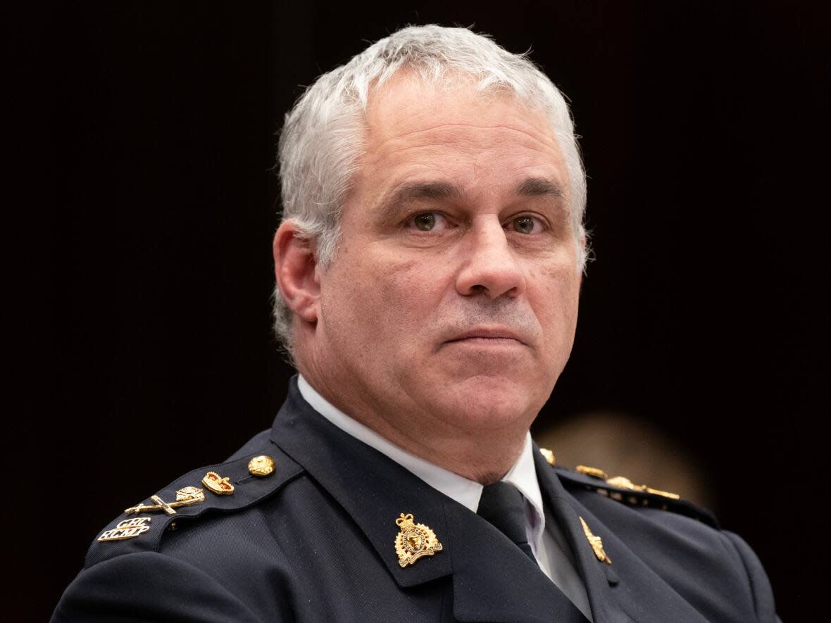 RCMP Commissioner Mike Duheme waits to appear before the House of Commons access to information, privacy and ethics committee on Tuesday, February 27, 2024 in Ottawa. (Adrian Wyld/Canadian Press - image credit)