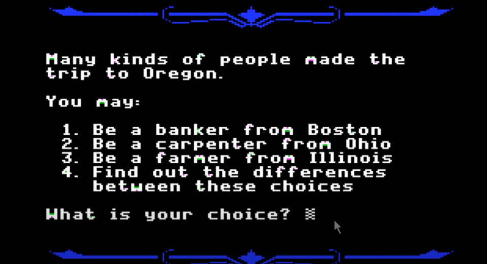 The menu on "The Oregon Trail"