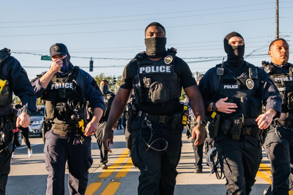 Officers on Sept. 18, 2020, in Louisville, Kentucky.