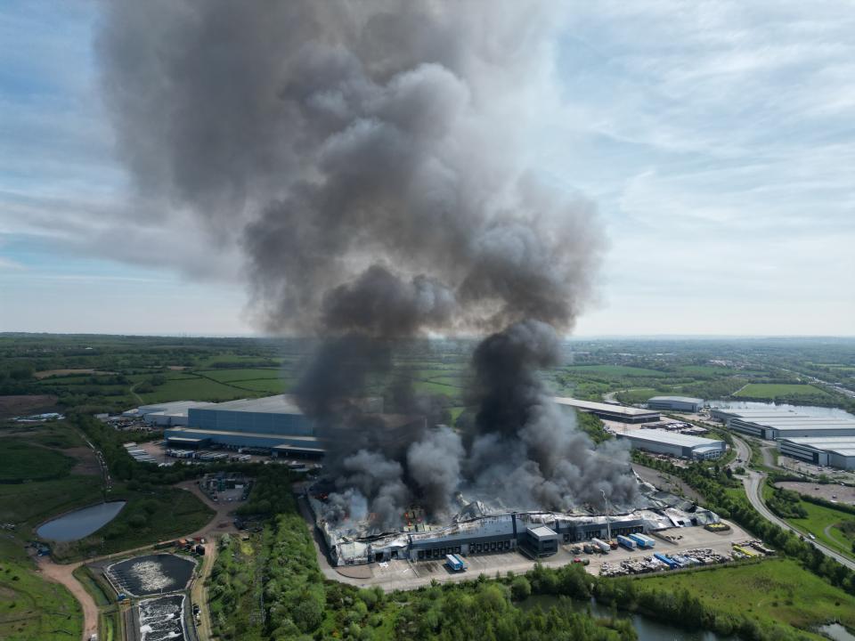 A view taken from a drone of the fire at Super Smart Services near the A460 Orbital Island (Phil Barnett/PA Wire)