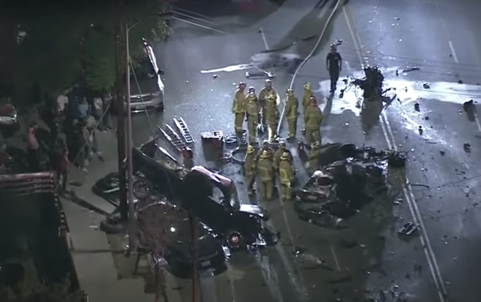 Firefighters at a crash scene in Reseda, LA.