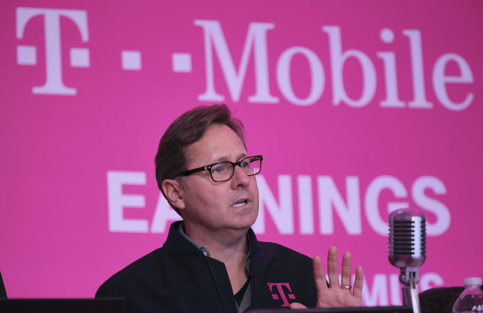IMAGE DISTRIBUTED FOR T-MOBILE - T-Mobile President and Chief Operating Officer Mike Sievert reports record financials during Q4 and Full-Year 2019 Earnings Call on Thursday, Feb. 6, 2020 in Bellevue, Wash. In Q4, the company reported the 27th consecutive quarter with more than 1 million total customer net additions and continues to lead the industry in branded postpaid phone net customer additions. (Stephen Brashear/AP Images for T-Mobile)