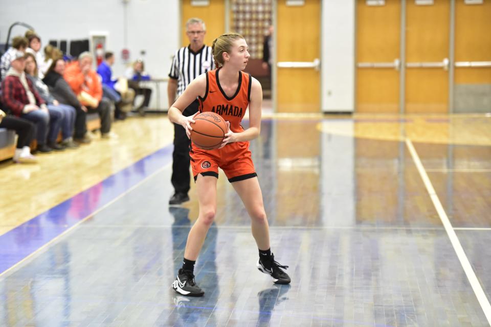 Armada's Brooklyn Pratt looks to pass the ball during a game earlier this season.