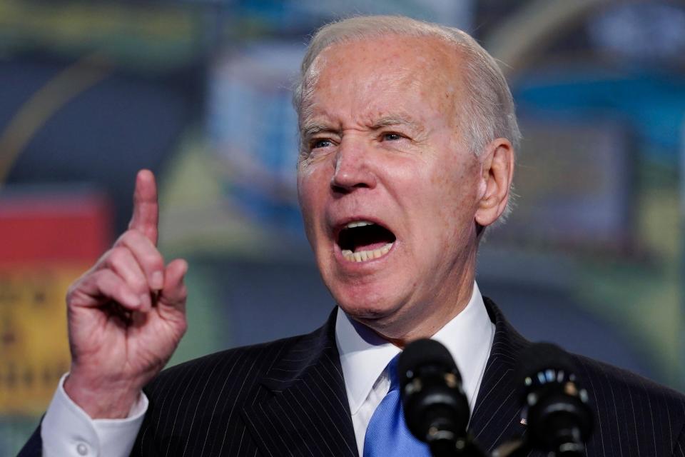 “Responsible nations have to come together to hold these perpetrators accountable" for war crimes in Ukraine, President Joe Biden tells the North America's Building Trades Unions (NABTU) conference in Washington on April 6.