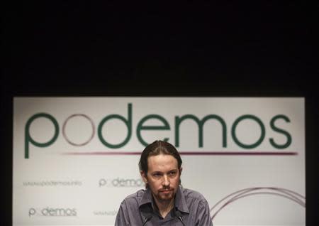 Pablo Iglesias, head of leftist group "Podemos", or "We Can", delivers a speech during the presentation of the party in Madrid January 17, 2014. REUTERS/Andrea Comas