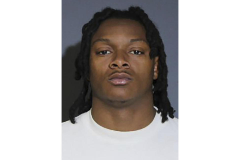 This image provided by the City of DeSoto, Texas, shows Theodore Knox, who turned himself in, Glenn Heights Police police said, Friday, April 12, 2024. Police have alleged that Kansas City Chiefs wide receiver Rashee Rice and Knox were speeding in the far left lane when they lost control of their vehicles, and a Lamborghini traveled onto the shoulder and hit the center median wall, causing a chain collision on a Dallas highway last month. (City of DeSoto via AP)