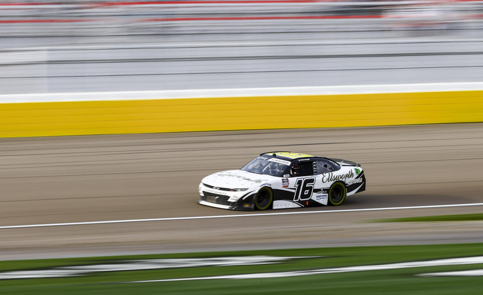 AJ Allmendinger drives during a NASCAR Xfinity Series auto race at Las Vegas Motor Speedway, Saturday, March 6, 2021. (Chase Stevens/Las Vegas Review-Journal via AP)