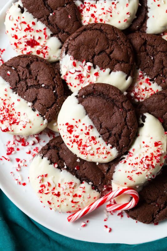 <p>Cooking Classy</p><p>The perfect chewy texture with just enough peppermint flavor.</p><p><strong>Get the recipe: <a href="https://www.cookingclassy.com/white-chocolate-dipped-peppermint-chocolate-cookies/" rel="nofollow noopener" target="_blank" data-ylk="slk:White Chocolate Dipped Peppermint Chocolate Cookies;elm:context_link;itc:0;sec:content-canvas" class="link ">White Chocolate Dipped Peppermint Chocolate Cookies</a></strong></p>