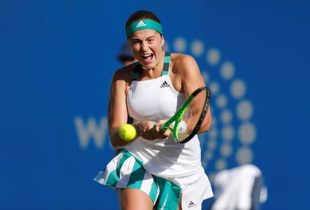 Tennis - WTA Premier - Aegon International - Devonshire Park Lawn Tennis Club, Eastbourne, Britain - June 26, 2017. Latvia's Jelena Ostapenko in action during her second round match against Spain's Carla Suarez Navarro. Action Images via Reuters/Matthew Childs