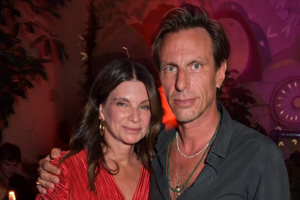 Teen Cancer America Ibizan Art Gala 2022 Hosted By Darren Strowger & Robbie Furze: IBIZA, SPAIN - AUGUST 16: Dame Natalie Massenet and Erik Torstensson attend the TCA Ibizan Art Gala 2022 hosted by Darren Strowger and Robbie Furze in aid of Teen Cancer America (TCA) and Ibiza and Formentera Against Cancer (IFCC) at Six Senses Ibiza on August 16, 2022 in Ibiza, Spain. (Dave Benett)