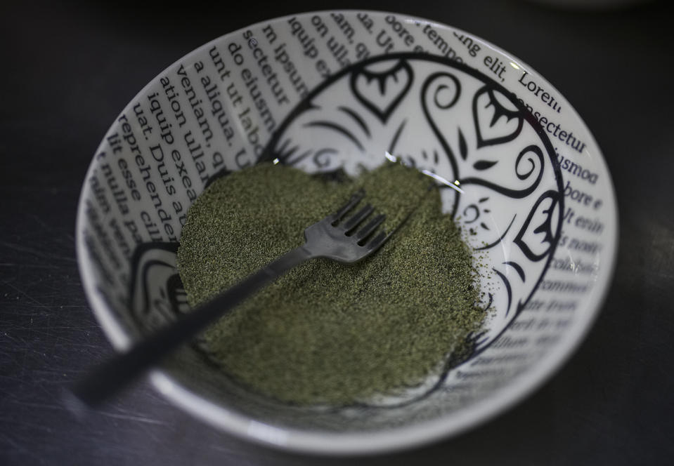 A a bowl of ahuautle sits ready for the preparation of a pre-hispanic dish at a restaurant in Iztapalapa, near Mexico City, Wednesday, Sept. 14, 2022. Ahuautle is also at risk of becoming only a gourmet dish for the rich: A kilogram of the eggs can sell for the equivalent of $50 (roughly $25 a pound). (AP Photo/Fernando Llano)