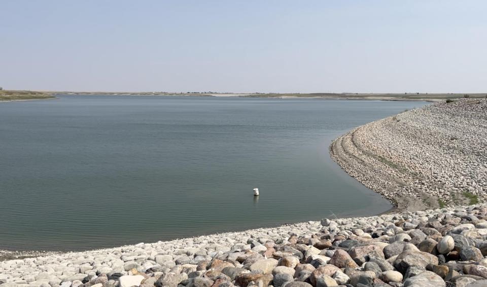 The Pine Coulee reservoir in the MD of Willow Creek is only 30 per cent full. A hot, dry summer has triggered water restrictions for people who rely on the water for drinking and farm irrigation. 