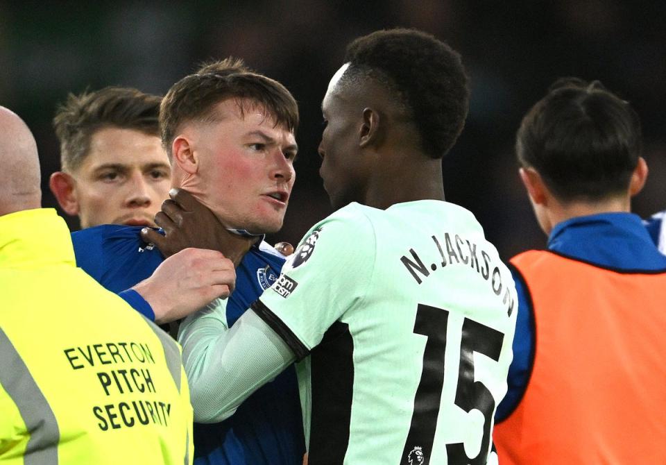 Chelsea's Nicolas Jackson was pictured grabbing Nathan Patterson around the neck (Getty Images)