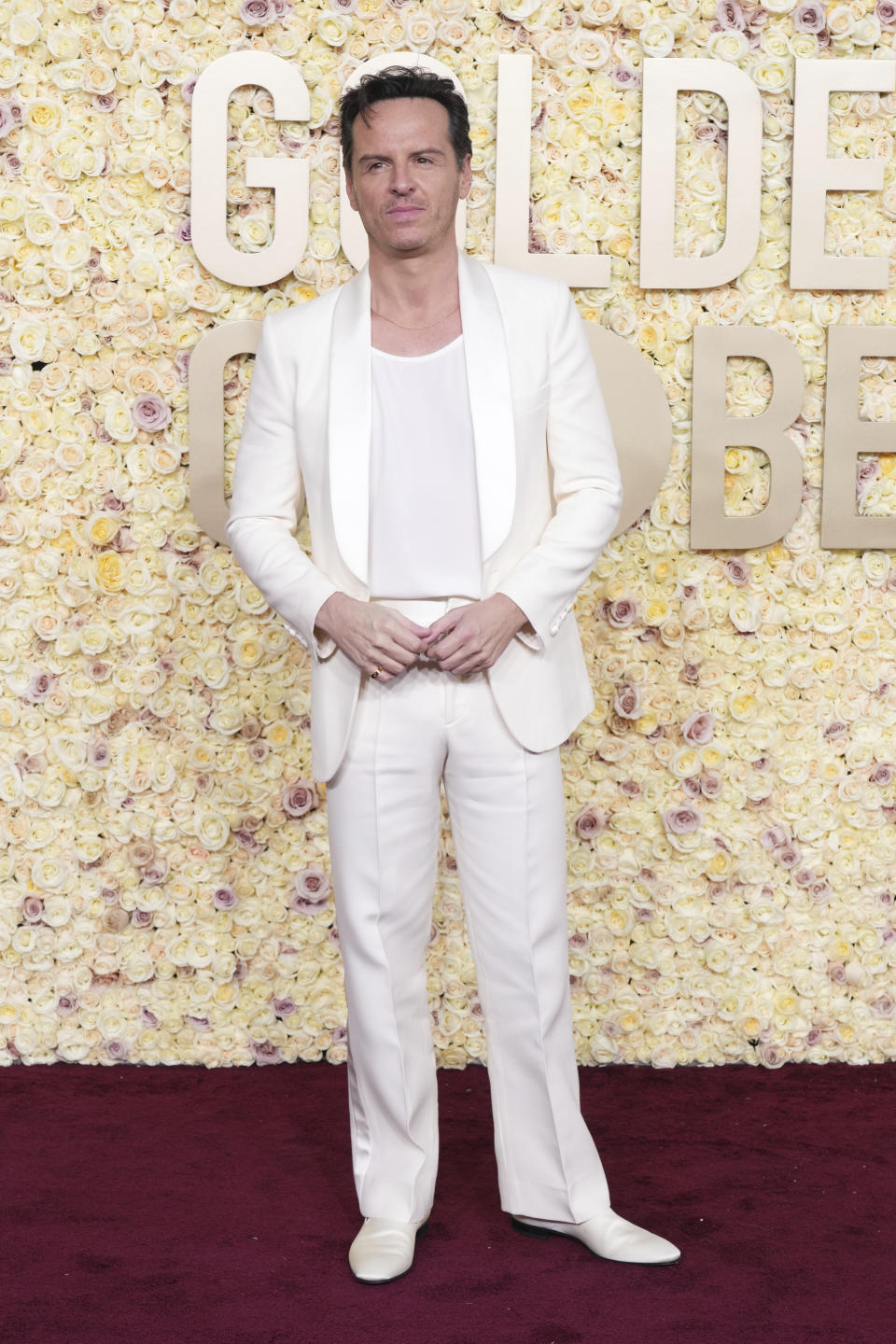 Andrew Scott arrives at the 81st Golden Globe Awards on Sunday, Jan. 7, 2024, at the Beverly Hilton in Beverly Hills, Calif. (Photo by Jordan Strauss/Invision/AP)