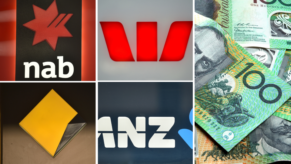 NAB Westpac Commonwealth Bank ANZ. Australian money notes.