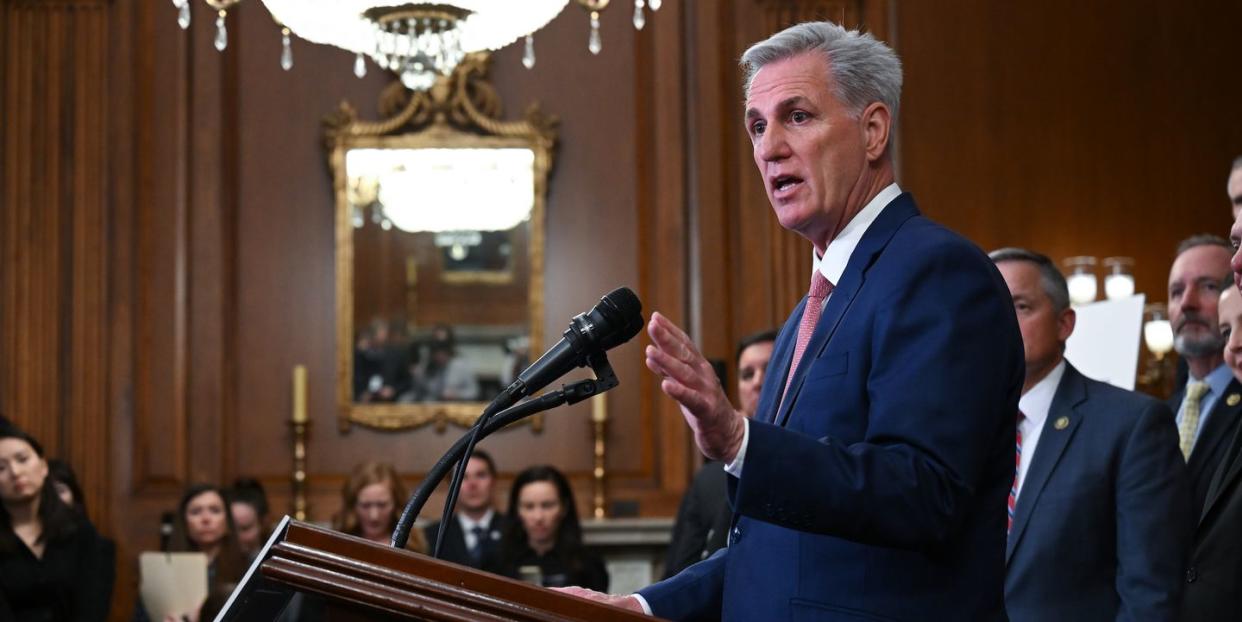 washington, dc march 30 speaker of the house kevin mccarthy r ca speaks during a press conference following the passing of hr 1, also entitled, the lower energy costs act at the united states capitol on thursday march 30, 2023 in washington, dc photo by matt mcclainthe washington post via getty images