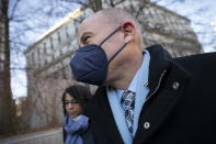 Michael Avenatti arrives to Federal court in Manhattan, Thursday, Jan. 27, 2022, in New York. Avenatti, the once high-profile California attorney who regularly taunted then-President Donald Trump, was introduced to prospective jurors who will decide whether he cheated porn star Stormy Daniels out of hundreds of thousands of dollars. (AP Photo/John Minchillo)