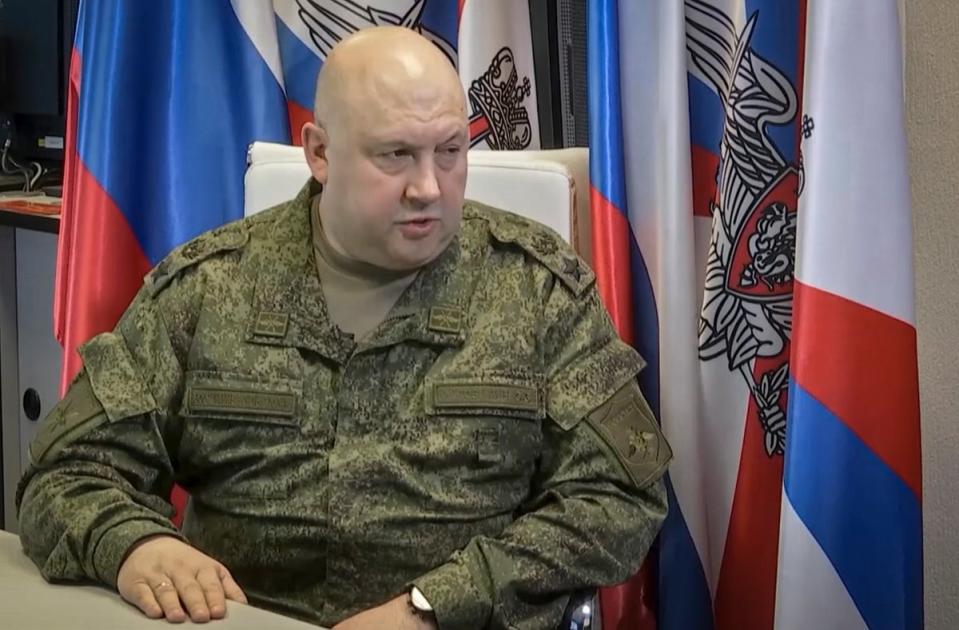 Russian Joint Group of Forces Commander Surovikin speaking with journalists in Moscow (EPA)