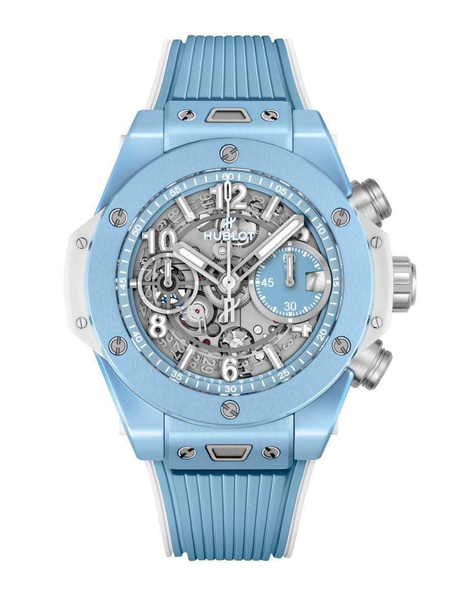 HUBLOT Big Bang Unico「天空藍」陶瓷計時碼錶。