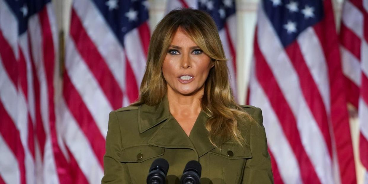 U.S. first lady Melania Trump delivers her live address to the 2020 Republican National Convention from the White House in Washington