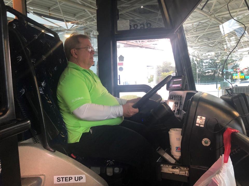 Flixbus driver bruce behind wheel