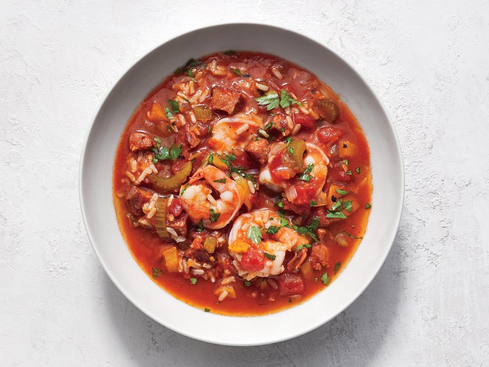 <p>Look for andouille near the smoked sausages in the refrigerated section of your grocery store. Want to make this soup in your Instant Pot? <a href="https://www.cookinglight.com/recipes/instant-pot-jambalaya-soup" rel="nofollow noopener" target="_blank" data-ylk="slk:Click here for the recipe;elm:context_link;itc:0;sec:content-canvas" class="link ">Click here for the recipe</a>. </p> <p><a href="https://www.myrecipes.com/recipe/jambalaya-soup" rel="nofollow noopener" target="_blank" data-ylk="slk:Slow-Cooker Jambalaya Soup Recipe;elm:context_link;itc:0;sec:content-canvas" class="link ">Slow-Cooker Jambalaya Soup Recipe</a></p>