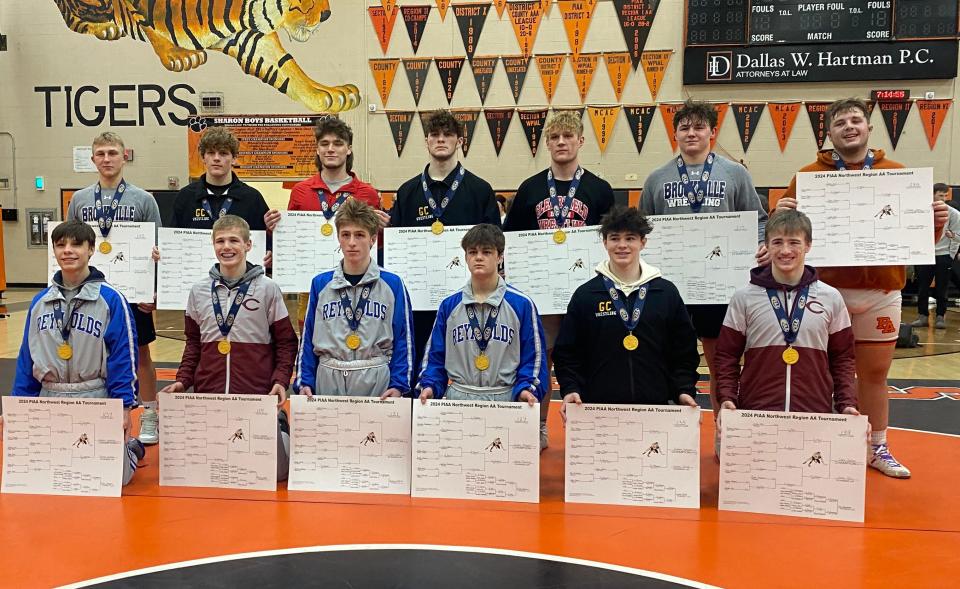 Pictured are the 2024 Class 2A Northwest regional individual wrestling champions.