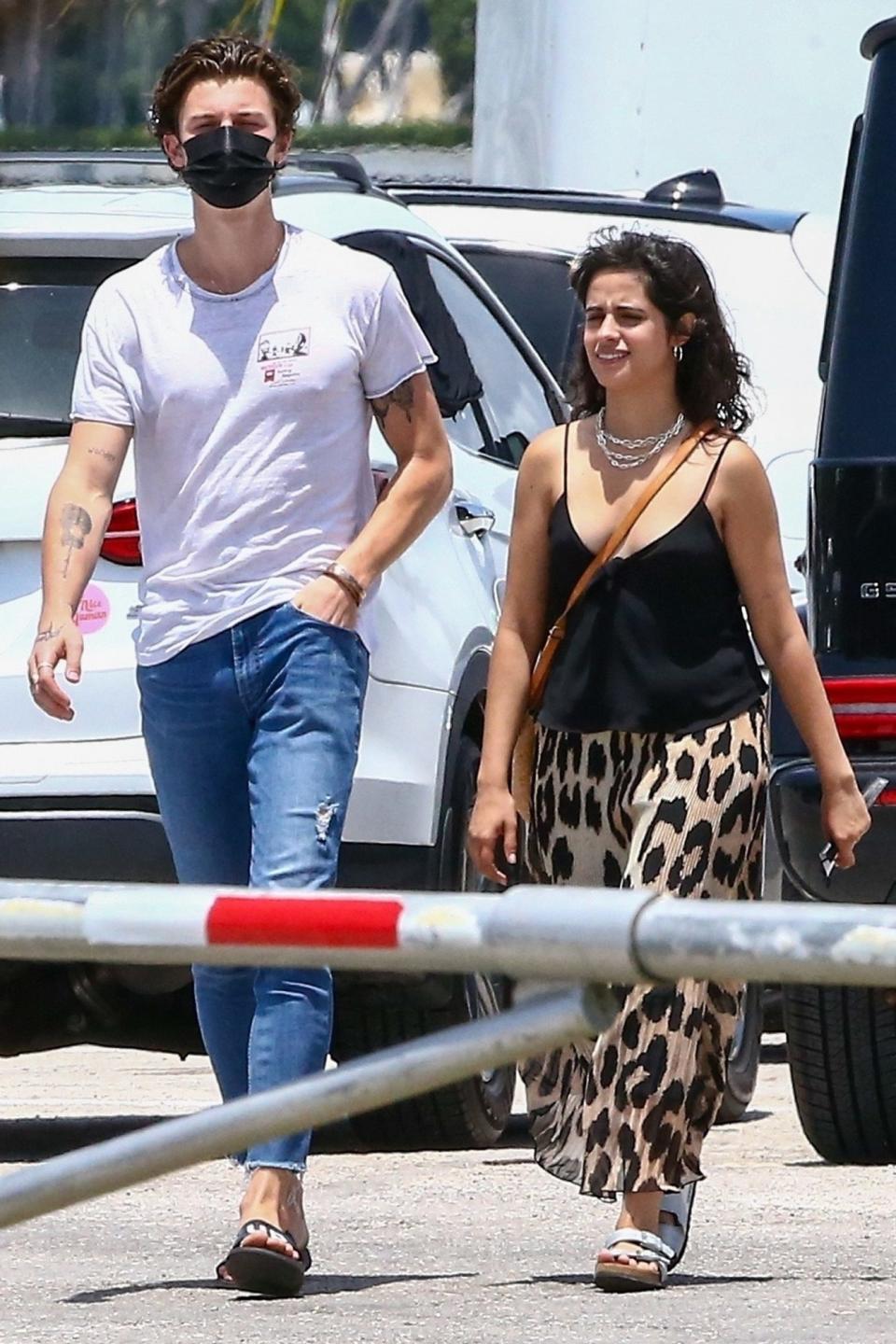 <p>Shawn Mendes and girlfriend Camila Cabello are seen heading to lunch together on Thursday in Miami. </p>