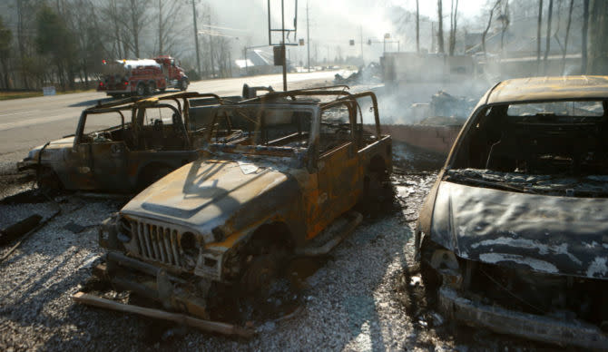 Gatlinburg fire damages in Tennessee area