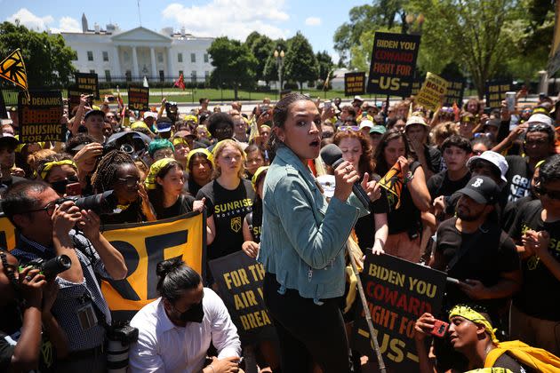 Rep. Alexandria Ocasio-Cortez (D-N.Y.) rallies hundreds of young climate activists in Lafayette Square on the north side of the White House to demand that U.S. President Joe Biden work to make the Green New Deal law on June 28, 2021. (Photo: Chip Somodevilla via Getty Images)