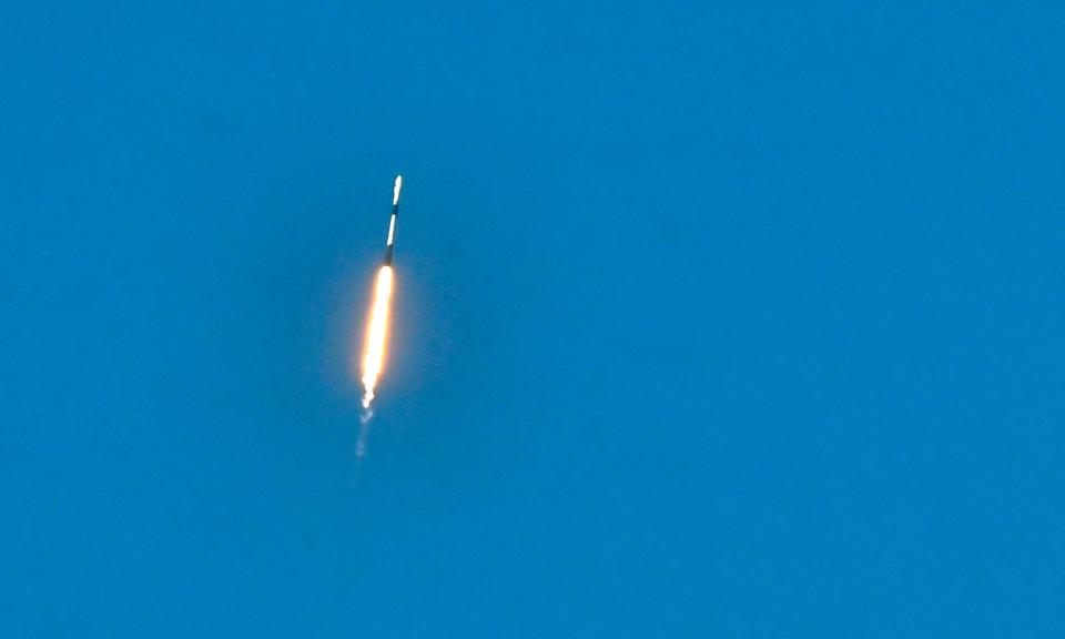 The view from the Indian River Lagoon just north of Pineda Causeway of the SpaceX launch of the Space Force classified USSF-124 mission from Launch Complex 40 at 5:30 p.m. EST.